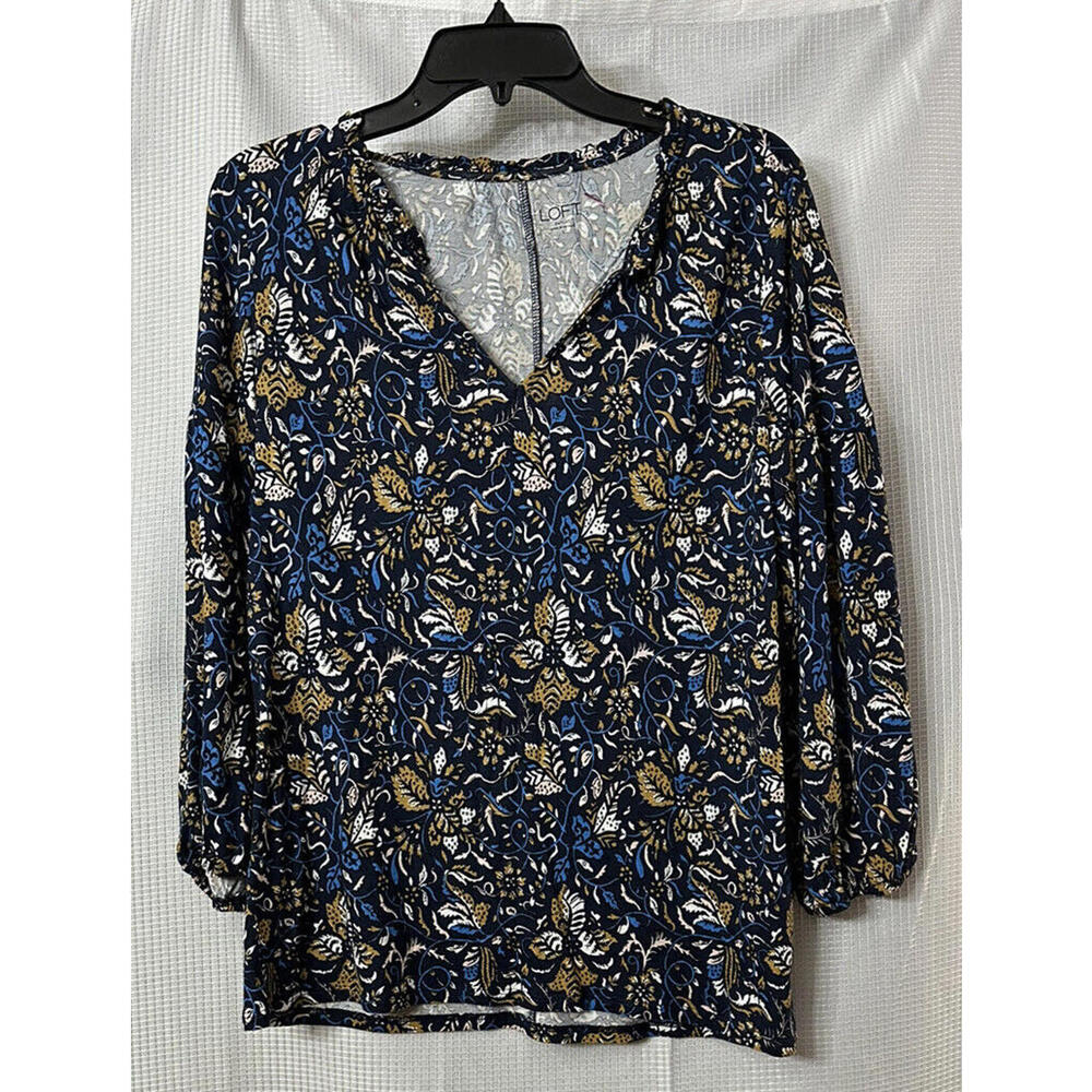 NWT Ann Taylor Loft Womens Long Sleeve Casual Floral Top Blouse Shirt Size Small